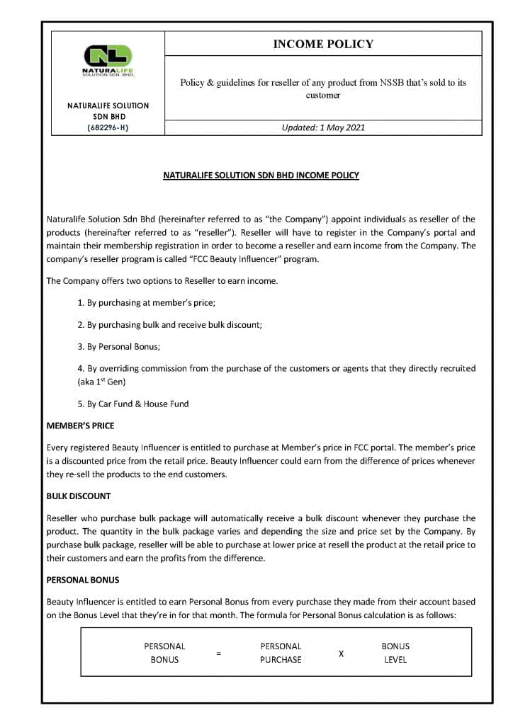 Program Income Policy Sample Income Policy - FARMASi Malaysia